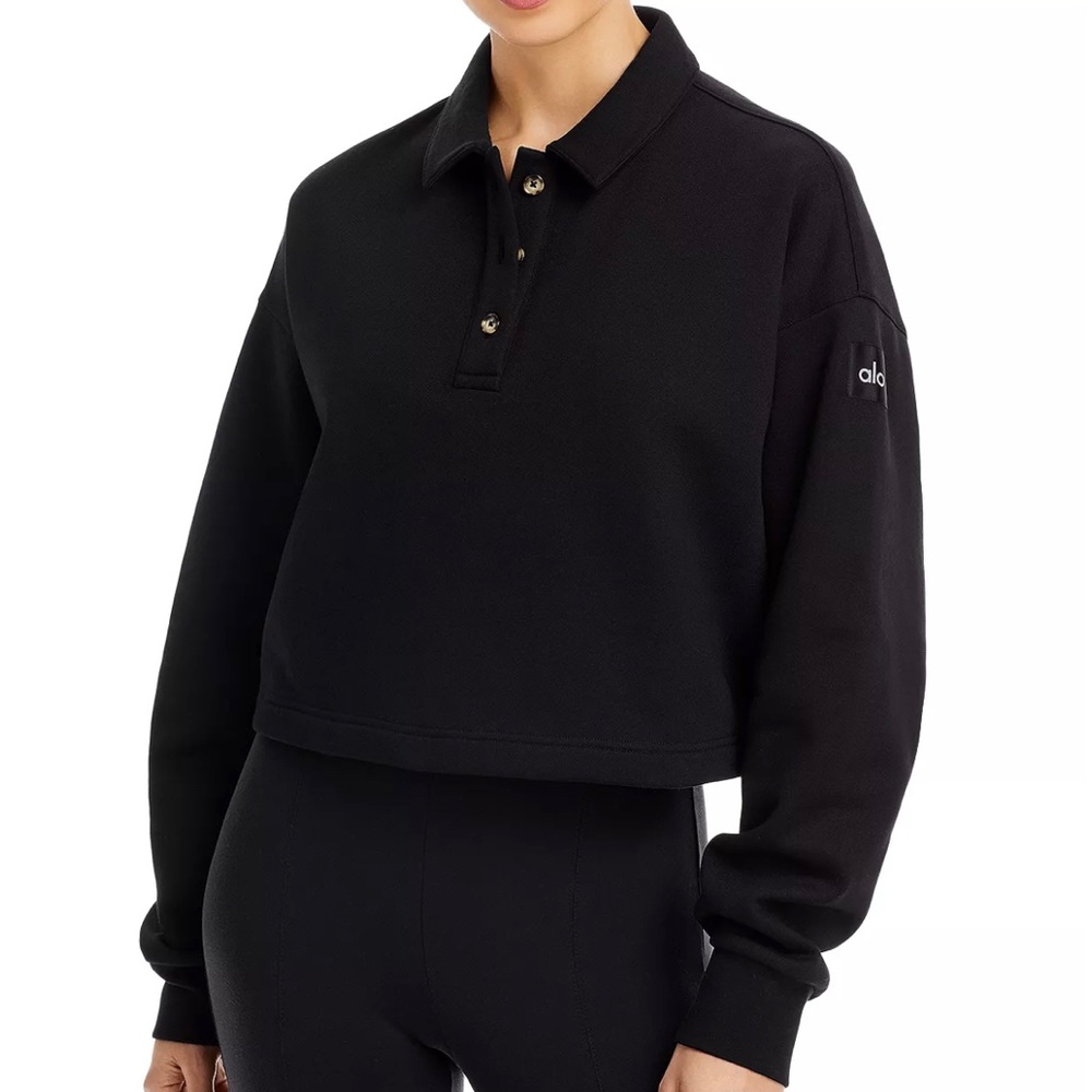 Alo Cropped Polo Sweatshirt - Black